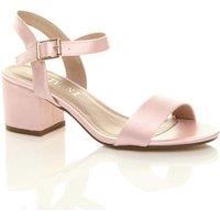 AJVANI Women's Mid Block Heel Ankle Strap Satin Heeled Sandals in Pink | Size: 7