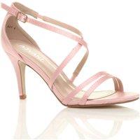 AJVANI Women's High Heel Crossed Straps Buckle Satin Heeled Sandals in Pink | Size: 3