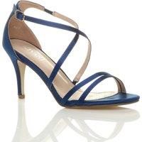 AJVANI Women's High Heel Crossed Straps Buckle Satin Heeled Sandals in Navy | Size: 3