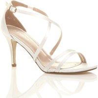 AJVANI Women's High Heel Crossed Straps Buckle Satin Heeled Sandals in White | Size: 7