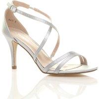 AJVANI Women's High Heel Crossed Straps Buckle Satin Heeled Sandals in Silver | Size: 4