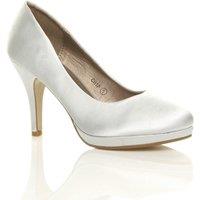AJVANI Women's High Heel Satin Court Shoes in Silver | Size: 4