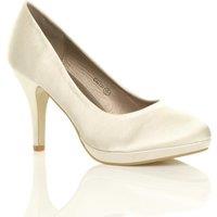 AJVANI Women's High Heel Satin Court Shoes in Ivory | Size: 7