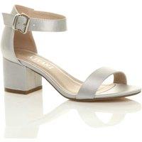 AJVANI Women's Mid Block Heel Ankle Strap Heeled Sandals in Silver | Size: 7