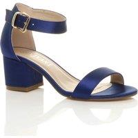 AJVANI Women's Mid Block Heel Ankle Strap Heeled Sandals in Navy | Size: 4