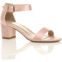 AJVANI Women's Mid Block Heel Ankle Strap Heeled Sandals in Pink | Size: 8