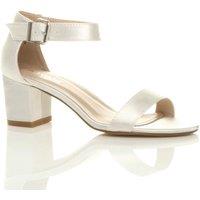 AJVANI Women's Mid Block Heel Ankle Strap Heeled Sandals in Ivory | Size: 3