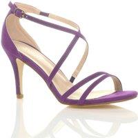 AJVANI Women's High Heel Crossed Straps Buckle Faux Suede Heeled Sandals in Purple | Size: 4