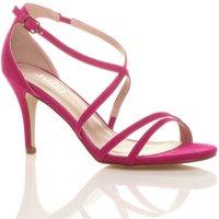 AJVANI Women's High Heel Crossed Straps Buckle Faux Suede Heeled Sandals in Fuchsia | Size: 4
