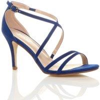 AJVANI Women's High Heel Crossed Straps Buckle Faux Suede Heeled Sandals in Cobalt | Size: 3