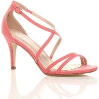 AJVANI Women's High Heel Crossed Straps Buckle Faux Suede Heeled Sandals in Coral | Size: 8