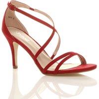 AJVANI Women's High Heel Crossed Straps Buckle Faux Suede Heeled Sandals in Red | Size: 3