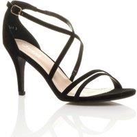 AJVANI Women's High Heel Crossed Straps Buckle Faux Suede Heeled Sandals in Black | Size: 5