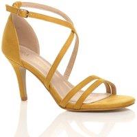 AJVANI Women's High Heel Crossed Straps Buckle Faux Suede Heeled Sandals in Mustard | Size: 6
