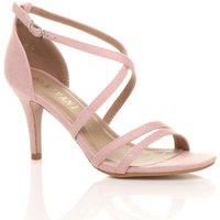 AJVANI Women's High Heel Crossed Straps Buckle Faux Suede Heeled Sandals in Pale Pink | Size: 3