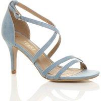 AJVANI Women's High Heel Crossed Straps Buckle Faux Suede Heeled Sandals in Baby Blue | Size: 3