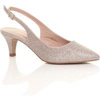 AJVANI Women's Mid Slim Heel Slingback Pointed Glitter Mesh Court Shoes in Rose Gold | Size: 7