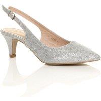 AJVANI Women's Mid Slim Heel Slingback Pointed Glitter Mesh Court Shoes in Silver | Size: 5