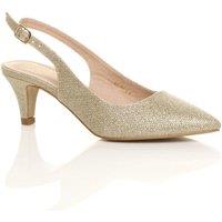 AJVANI Women's Mid Slim Heel Slingback Pointed Glitter Mesh Court Shoes in Gold | Size: 7
