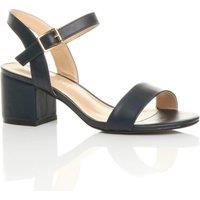 AJVANI Women's Mid Block Heel Ankle Strap Faux Leather Heeled Sandals in Navy | Size: 8