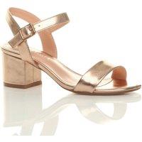 AJVANI Women's Mid Block Heel Ankle Strap Faux Leather Heeled Sandals in Rose Gold | Size: 6