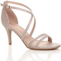 AJVANI Women's High Heel Crossed Straps Buckle Glitter Mesh Heeled Sandals in Rose Gold | Size: 3