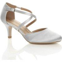 AJVANI Women's High Heel Crossed Straps 2 Part Heels in Silver | Size: 3