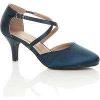AJVANI Women's High Heel Crossed Straps 2 Part Heels in Navy | Size: 8