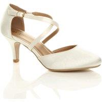AJVANI Women's High Heel Crossed Straps 2 Part Heels in Ivory | Size: 8