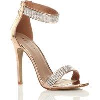 AJVANI Women's High Heel Diamante Barely There Patent Heeled Sandals in Rose Gold | Size: 3