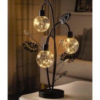 mysmartbuy Golden Lily Globe Table Lamp - Battery Powered Black Art Deco Light with 24 LED Lights in 3 Orb Spheres & Metal Leaf Accents
