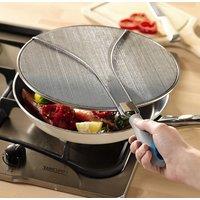 mysmartbuy Splatter Screen - 29cm Stainless Steel Odour Absorbent Frying Pan Splatter Guard Lid Cover with Carbon Filter & Folding Handle in Grey