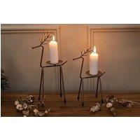 Marco Paul 2pc Metal Reindeer Pillar Candle Holders in Bronze