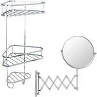 simpa Chrome Shower Caddy & Extendable Mirror Set in Metallic Silver