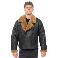 Infinity Leather Men's Sheepskin Leather WW2 Bomber Jacket-Haverhill in Dark Brown | Size: XL