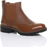 AJVANI Women's Flat Heel Brogue Chelsea Ankle Boots in Tan | Size: 4