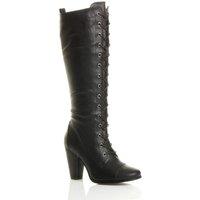 High Block Heel Lace Up Victorian Style Faux Leather Knee High Boots