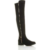 Low Heel Elastic Gold Zip Faux Suede Knee High Boots