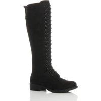 AJVANI Women's Biker Lace Up Military Calf Knee Boots in Black | Size: 4