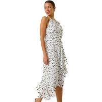 Roman Women's Spot Print Frill Hem Halter Dress in Ivory | Size: 20