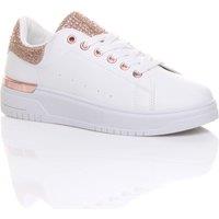 AJVANI Women's Flat Heel Diamante Sparkly Trainers in Rose Gold | Size: 7