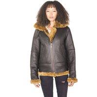 Infinity Leather Women's Hooded Sheepskin Flying Leather Jacket-Orford in Dark Brown | Size: 16