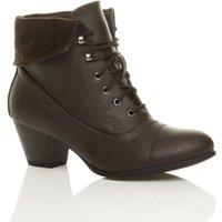 AJVANI Women's Mid Cuban Heel Pixie Lace Up Granny Ankle Boots in Brown | Size: 6