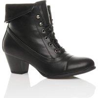 AJVANI Women's Mid Cuban Heel Pixie Lace Up Granny Ankle Boots in Black | Size: 4