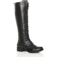 AJVANI Women's Lace Up Calf Zip Biker Military Boots in Black | Size: 5