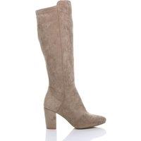 AJVANI Women's High Block Heel Stretchy Calf Boots in Taupe | Size: 5