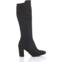 AJVANI Women's High Block Heel Stretchy Calf Boots in True Black | Size: 8