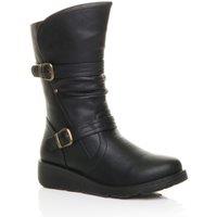 AJVANI Women's Low Wedge Heel Comfort Calf Biker Boots in Black | Size: 9