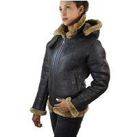 TruClothing Women's Aviator Hooded Shearling Sheepskin Jacket in Brown | Size: Large