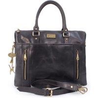 Catwalk Collection Handbags Women's Adele Large Leather Work Bag With Detachable Crossbody Strap in Black